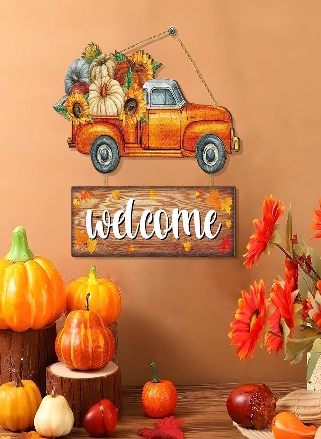 BWFY Fall Thanksgiving Door Sign, Wooden Harvest Decorations, Indoor Outdoor Farmhouse Porch Decor (2) - Image 2